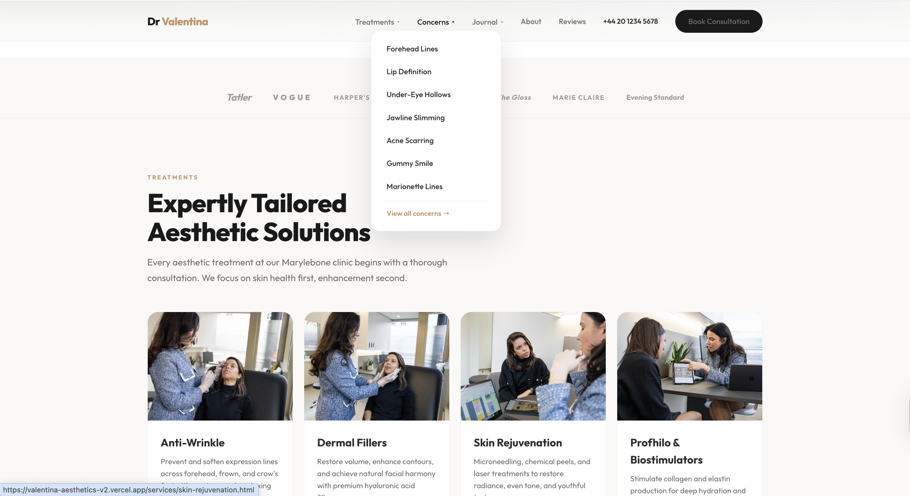 Conversion-optimised treatment page example